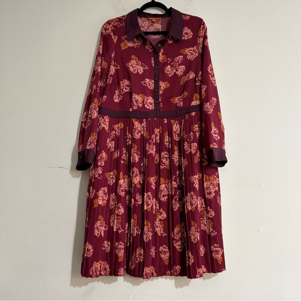 ModCloth Just My Typist Floral Pleated Long Sleeve Shirt Mini Dress Plus Size 18